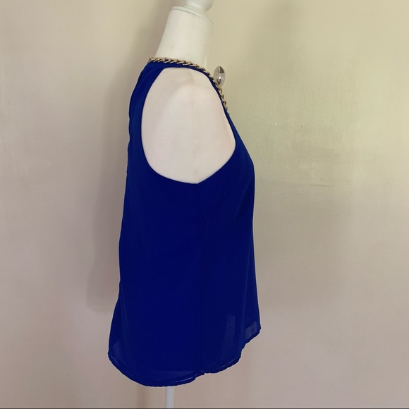 Royal blue blouse with gold chain. Racer back. - Picture 5 of 7